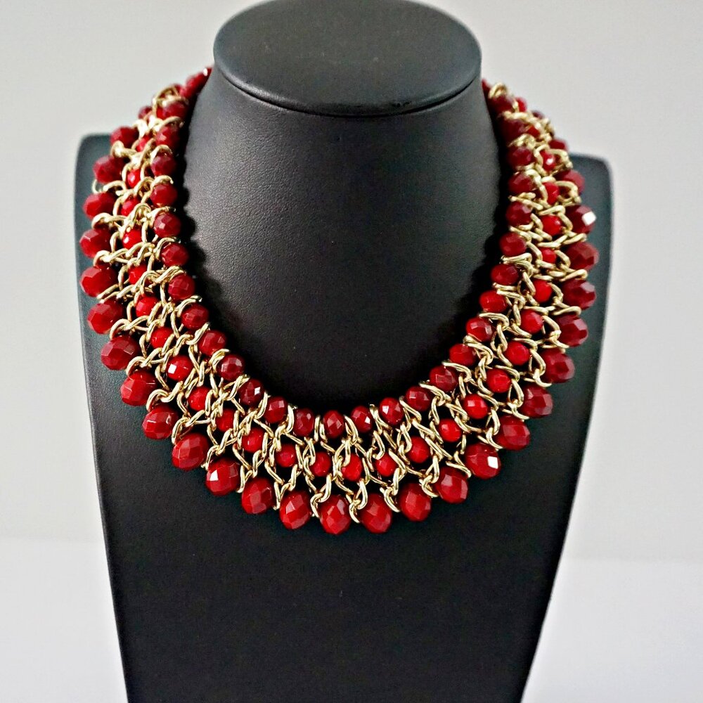 Amrita Singh Cleo Red Multi- Strand Breaded Necklace.